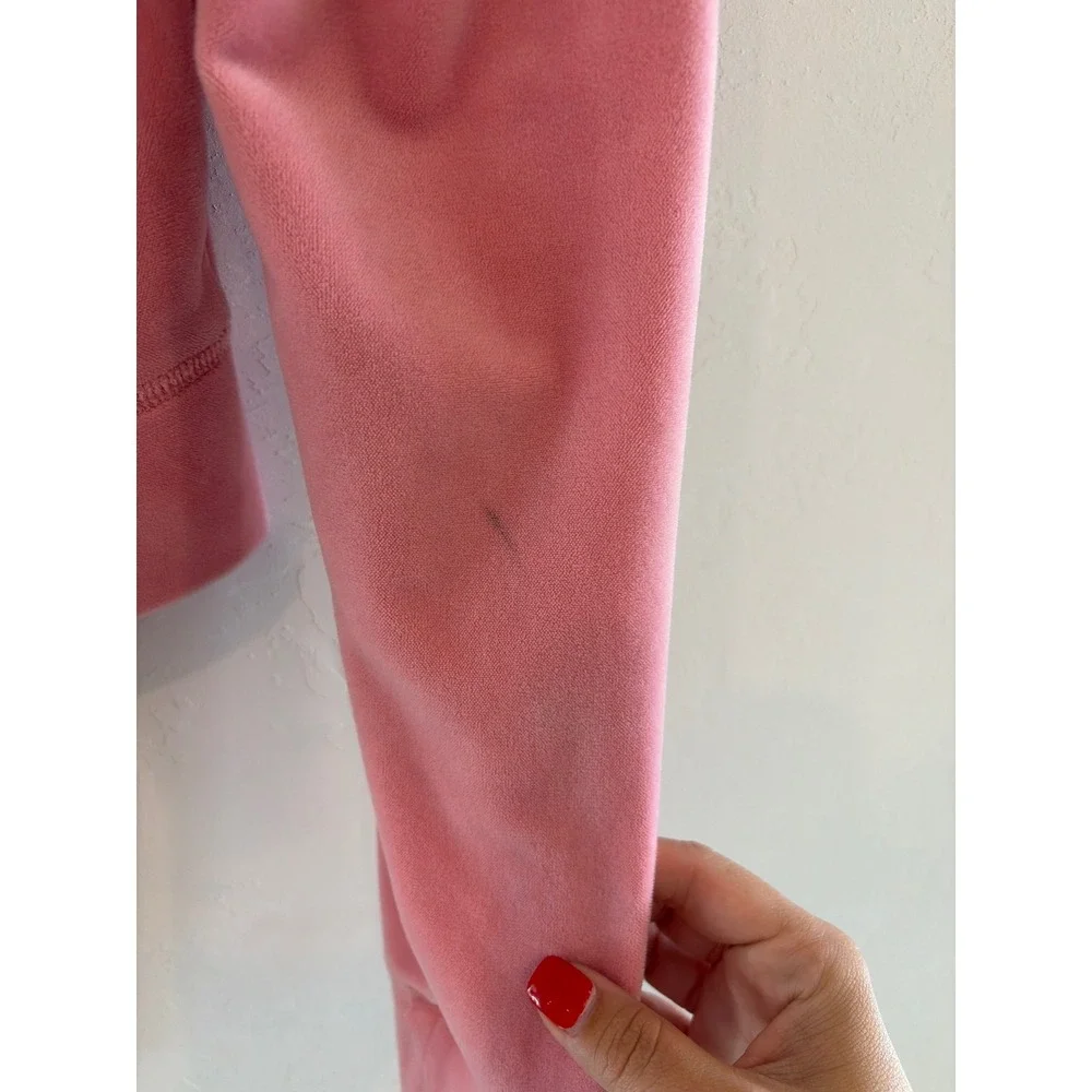 Juicy Couture Pink Velour Tracksuit Set Rhinestone Logo Hoodie Pants Womens M